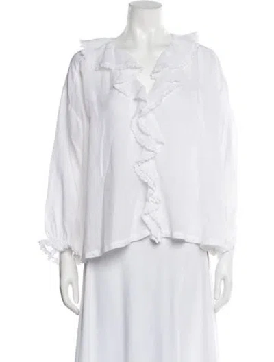 Pre-owned Doen V-neck Long Sleeve Blouse In White