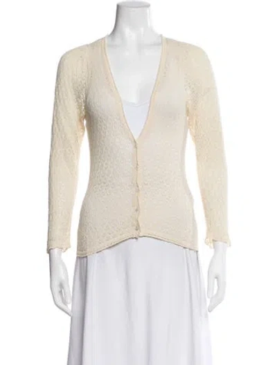 Pre-owned Doen V-neck Long Sleeve Button-up Top In White