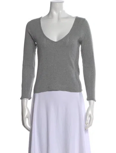Pre-owned Doen V-neck Long Sleeve Top In Gray