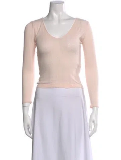 Pre-owned Doen V-neck Long Sleeve Top In Pink
