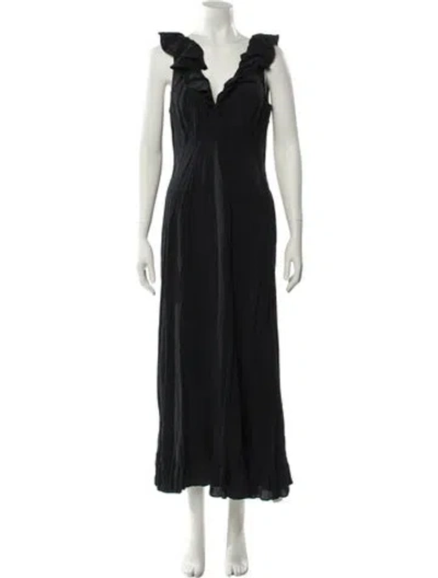 Pre-owned Doen V-neck Midi Length Dress In Black