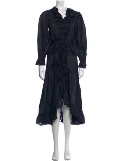 Pre-owned Doen V-neck Midi Length Dress In Black