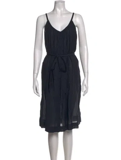 Pre-owned Doen V-neck Midi Length Dress In Black
