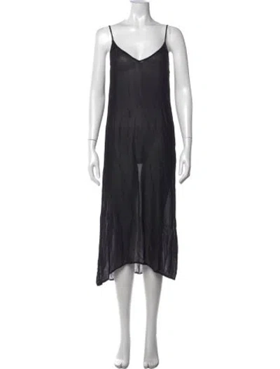 Pre-owned Doen V-neck Midi Length Dress In Black