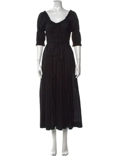 Pre-owned Doen V-neck Midi Length Dress In Black
