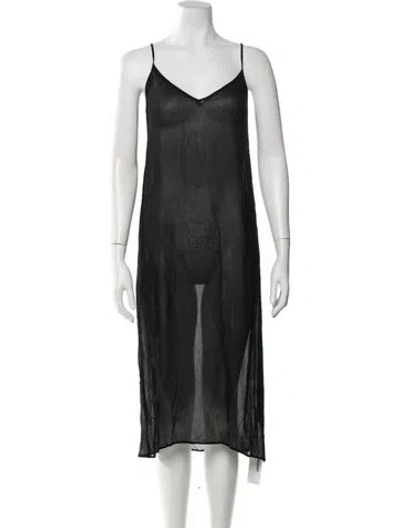 Pre-owned Doen V-neck Midi Length Dress In Black