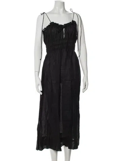 Pre-owned Doen V-neck Midi Length Dress In Black