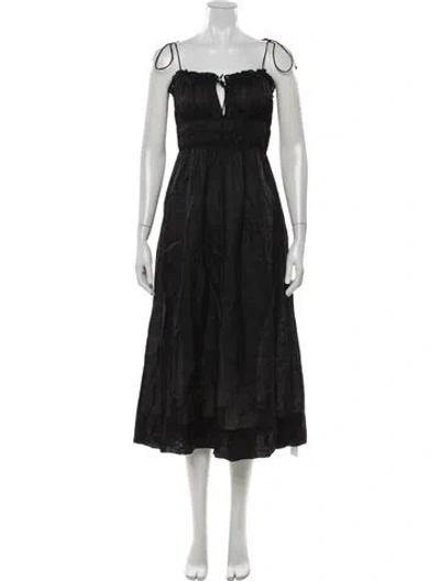 Pre-owned Doen V-neck Midi Length Dress In Black