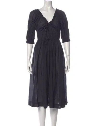 Pre-owned Doen V-neck Midi Length Dress In Blue