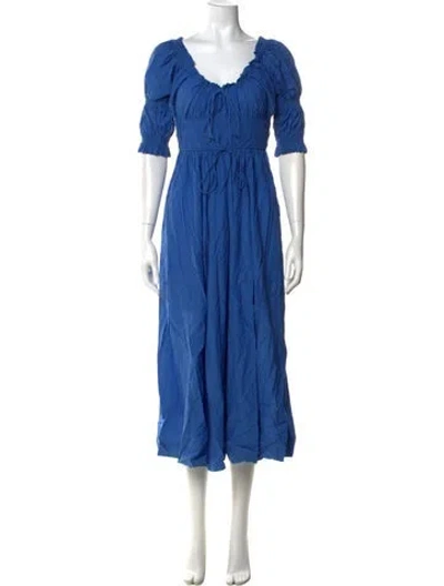 Pre-owned Doen V-neck Midi Length Dress In Blue