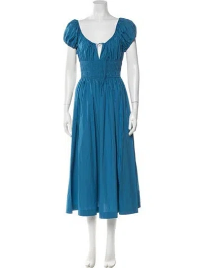 Pre-owned Doen V-neck Midi Length Dress In Blue