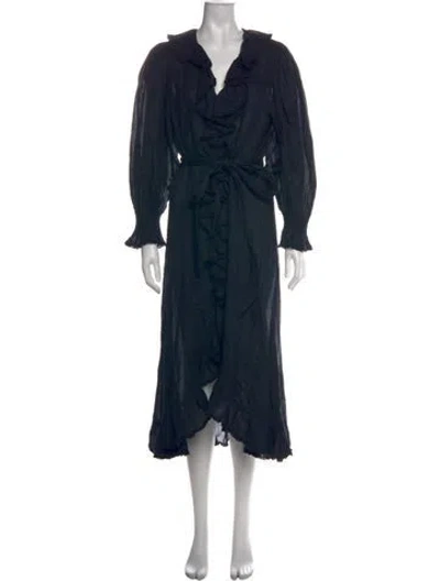 Pre-owned Doen V-neck Midi Length Dress In Blue