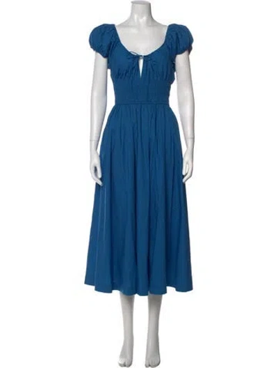Pre-owned Doen V-neck Midi Length Dress In Blue