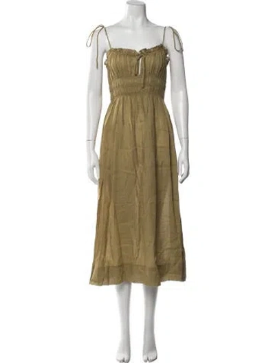 Pre-owned Doen V-neck Midi Length Dress In Green