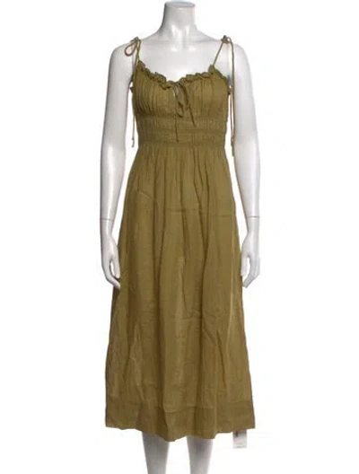 Pre-owned Doen V-neck Midi Length Dress In Green