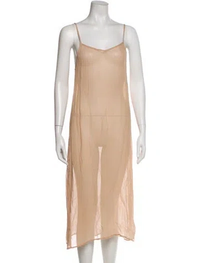 Pre-owned Doen V-neck Midi Length Dress In Neutral