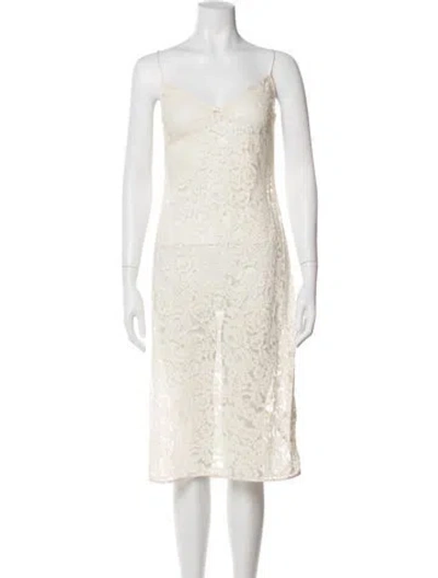 Pre-owned Doen V-neck Midi Length Dress In Neutral