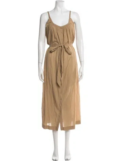Pre-owned Doen V-neck Midi Length Dress In Neutral