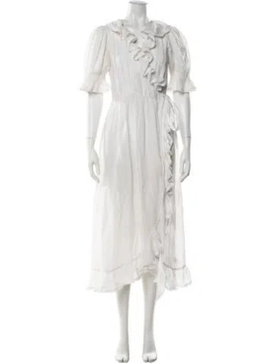 Pre-owned Doen V-neck Midi Length Dress In Neutrals