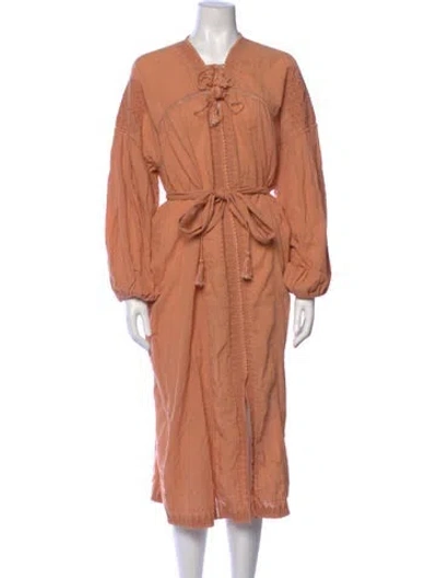 Pre-owned Doen V-neck Midi Length Dress In Orange