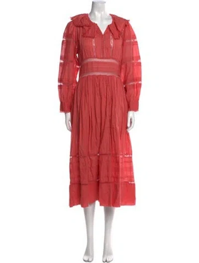 Pre-owned Doen V-neck Midi Length Dress In Pink