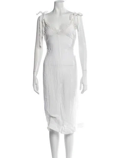 Pre-owned Doen V-neck Midi Length Dress In White
