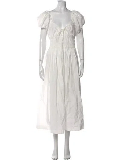 Pre-owned Doen V-neck Midi Length Dress In White