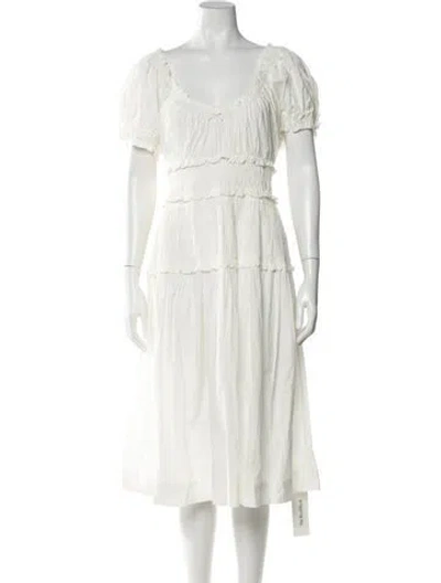 Pre-owned Doen V-neck Midi Length Dress In White