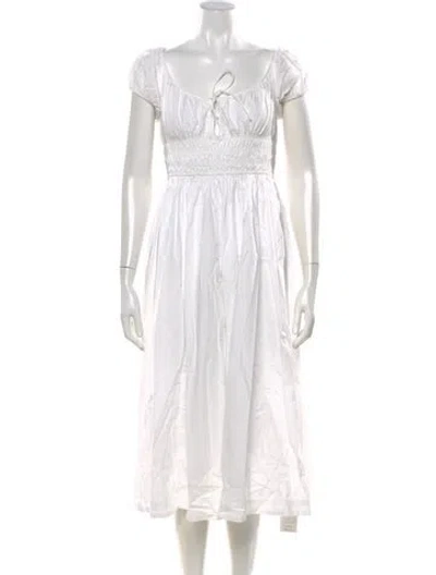 Pre-owned Doen V-neck Midi Length Dress In White