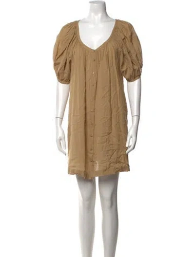 Pre-owned Doen V-neck Mini Dress In Neutrals