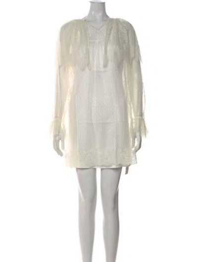 Pre-owned Doen V-neck Mini Dress In White