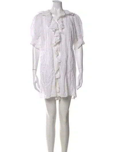 Pre-owned Doen V-neck Mini Dress In White
