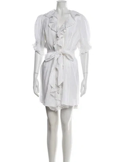 Pre-owned Doen V-neck Mini Dress In White