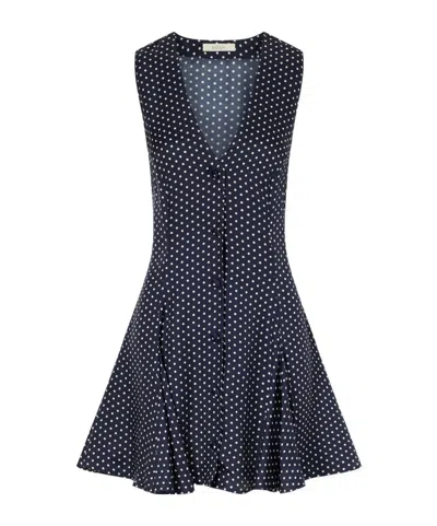 Doen Aubrey Polka-dot Silk-blend Twill Mini Dress In Blue