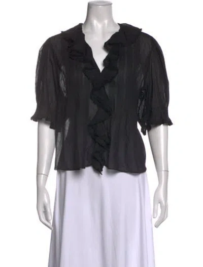 Pre-owned Doen V-neck Short Sleeve Blouse In Black