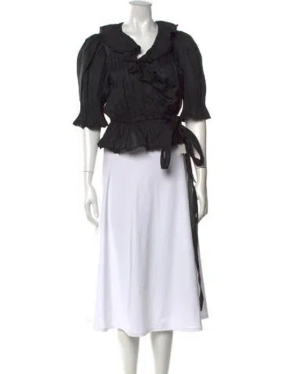 Pre-owned Doen V-neck Short Sleeve Blouse In Black