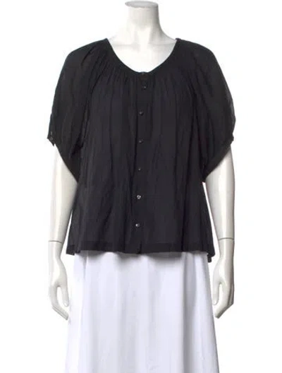Pre-owned Doen V-neck Short Sleeve Blouse In Black