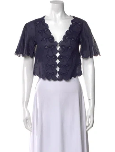 Pre-owned Doen V-neck Short Sleeve Blouse In Blue