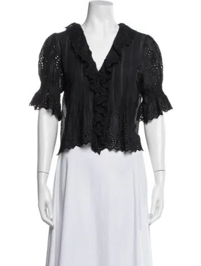 Pre-owned Doen V-neck Short Sleeve Blouse In Blue