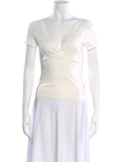 Pre-owned Doen V-neck Short Sleeve Blouse In Neutral