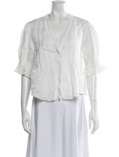 Pre-owned Doen V-neck Short Sleeve Blouse In Neutrals