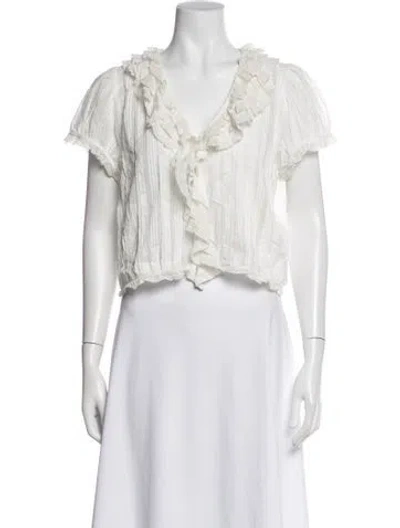 Pre-owned Doen V-neck Short Sleeve Blouse In Neutrals