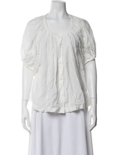 Pre-owned Doen V-neck Short Sleeve Blouse In Neutrals