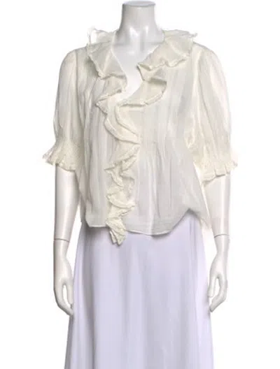 Pre-owned Doen V-neck Short Sleeve Blouse In Neutrals