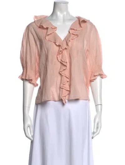 Pre-owned Doen V-neck Short Sleeve Blouse In Pink