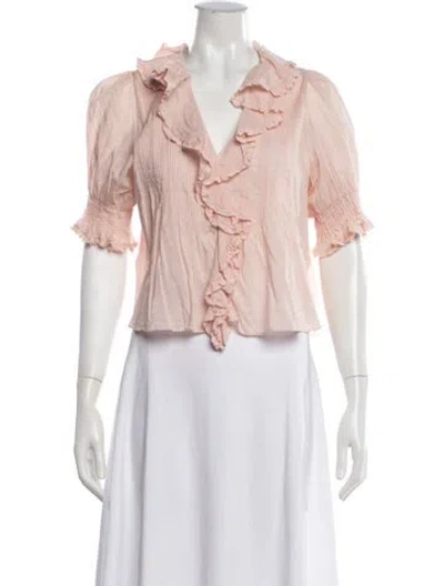 Pre-owned Doen V-neck Short Sleeve Blouse In Pink