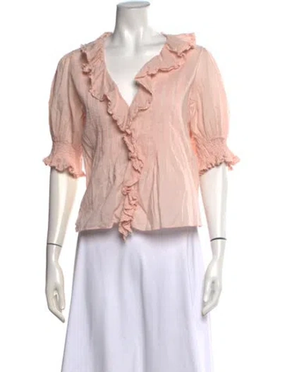 Pre-owned Doen V-neck Short Sleeve Blouse In Pink
