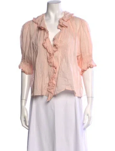 Pre-owned Doen V-neck Short Sleeve Blouse In Pink