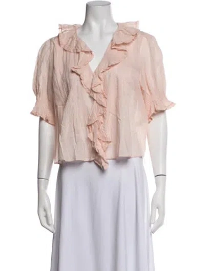 Pre-owned Doen V-neck Short Sleeve Blouse In Pink