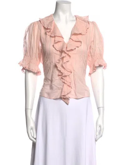 Pre-owned Doen V-neck Short Sleeve Blouse In Pink